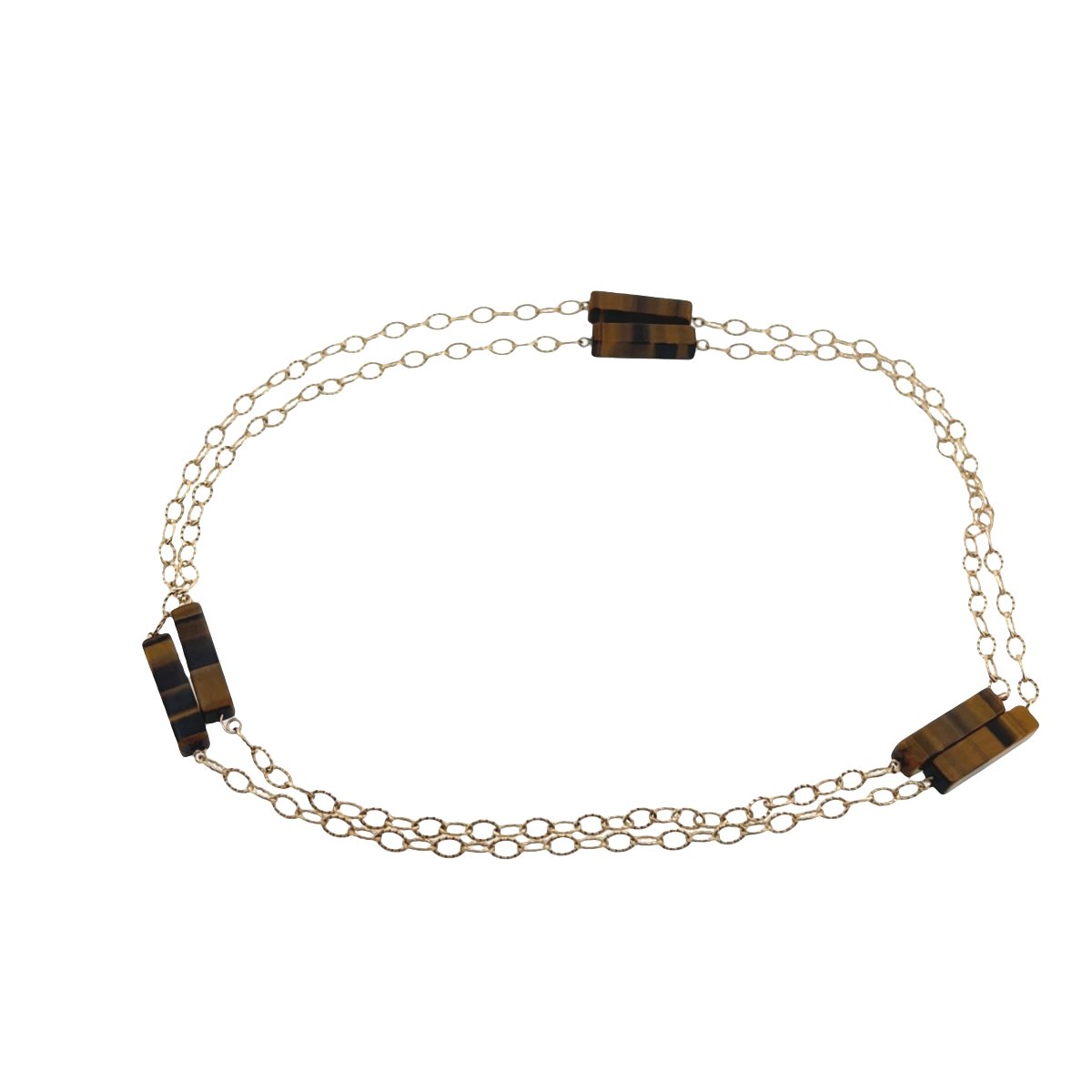 Collier chaîne en or 9 carats vintage avec 6 pierres œil de tigre-photo-2