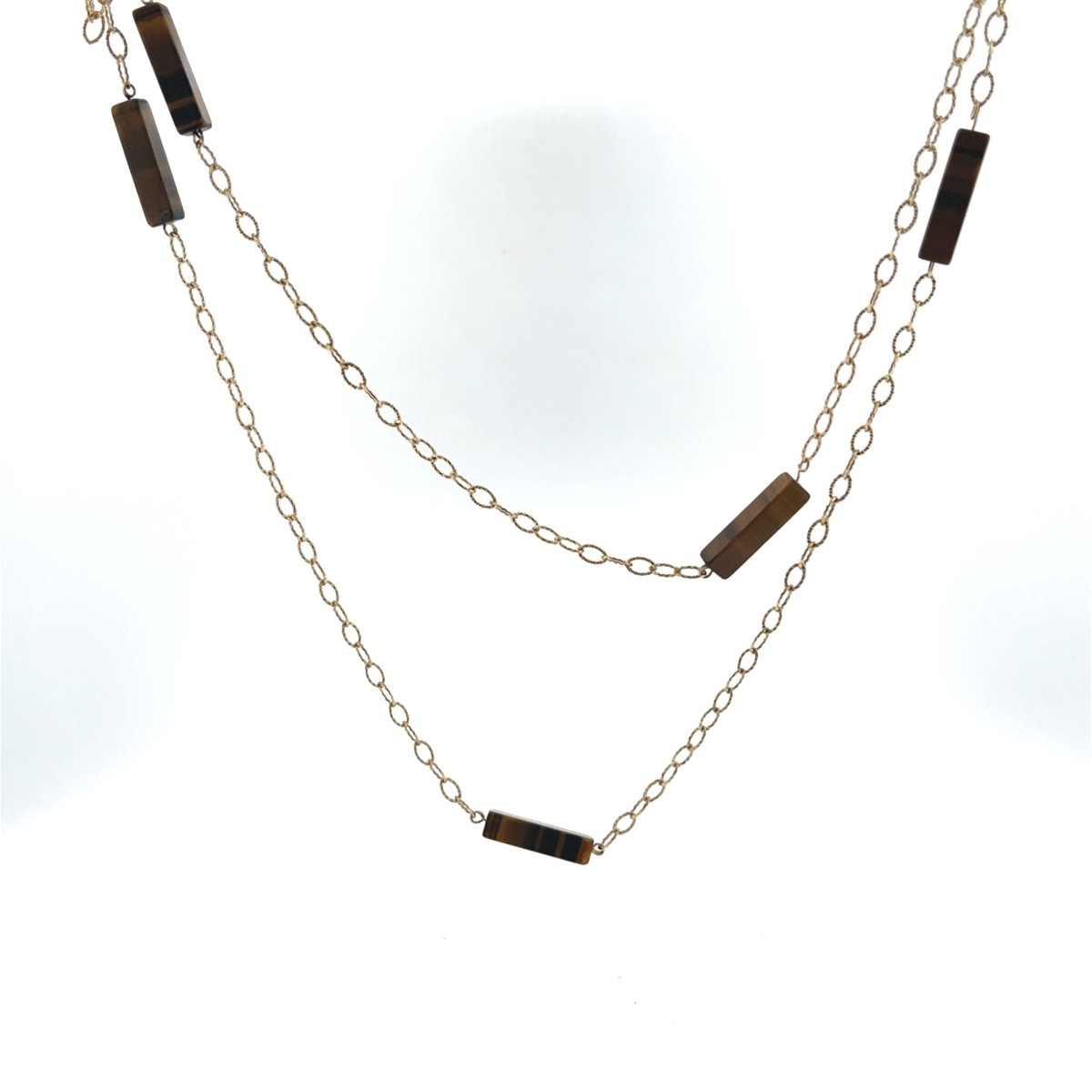 Collier chaîne en or 9 carats vintage avec 6 pierres œil de tigre-photo-3