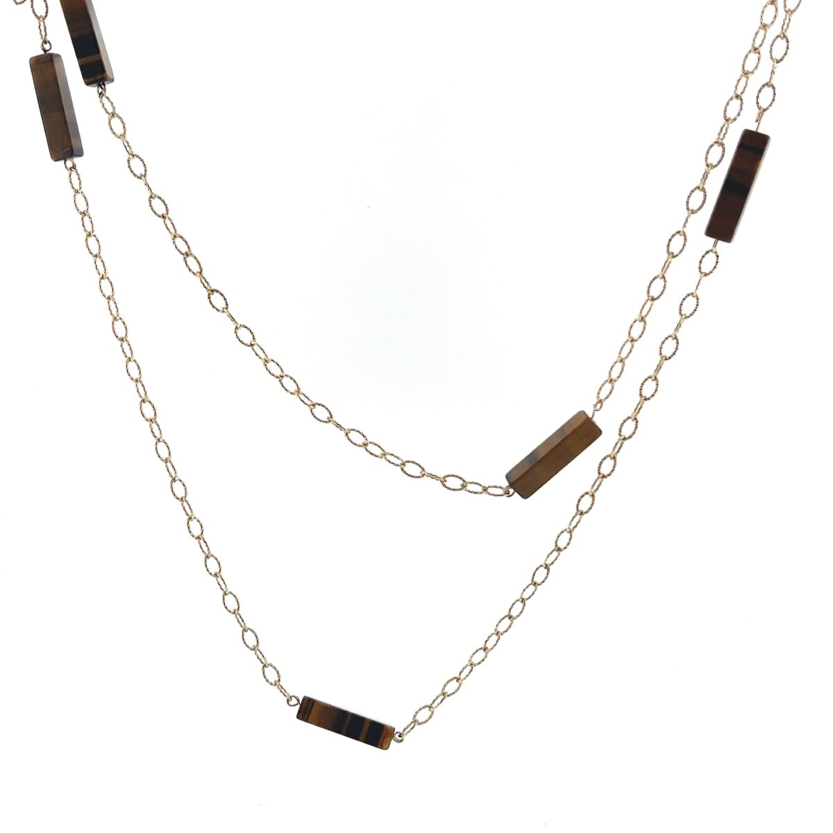 Collier chaîne en or 9 carats vintage avec 6 pierres œil de tigre-photo-4