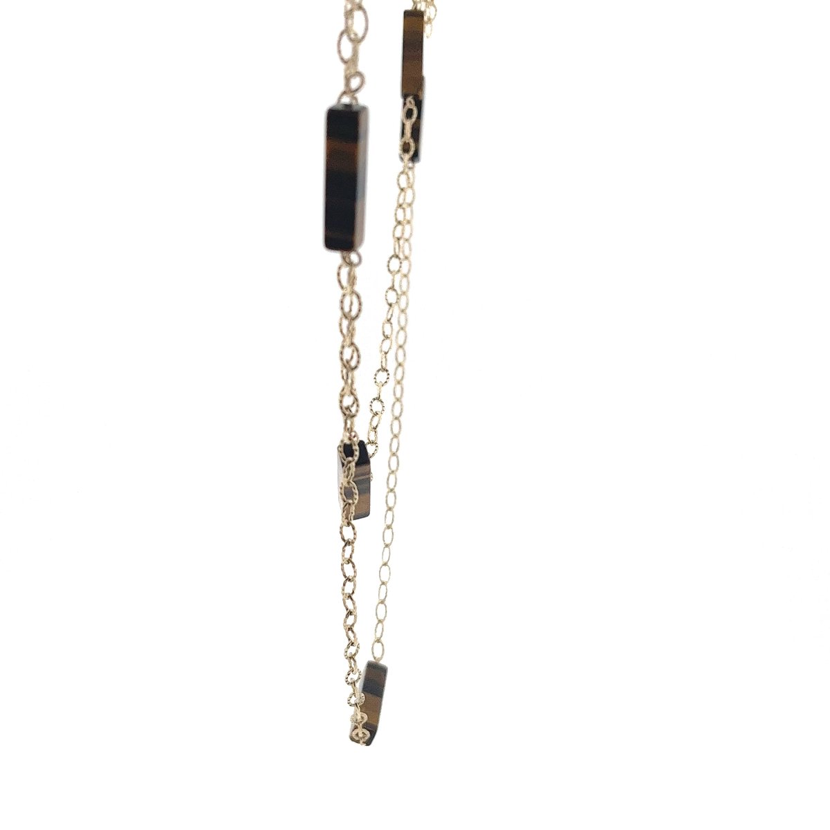 Collier chaîne en or 9 carats vintage avec 6 pierres œil de tigre-photo-1