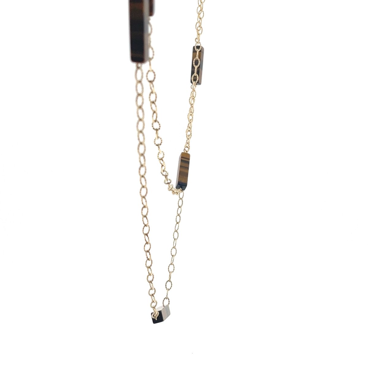 Collier chaîne en or 9 carats vintage avec 6 pierres œil de tigre-photo-3