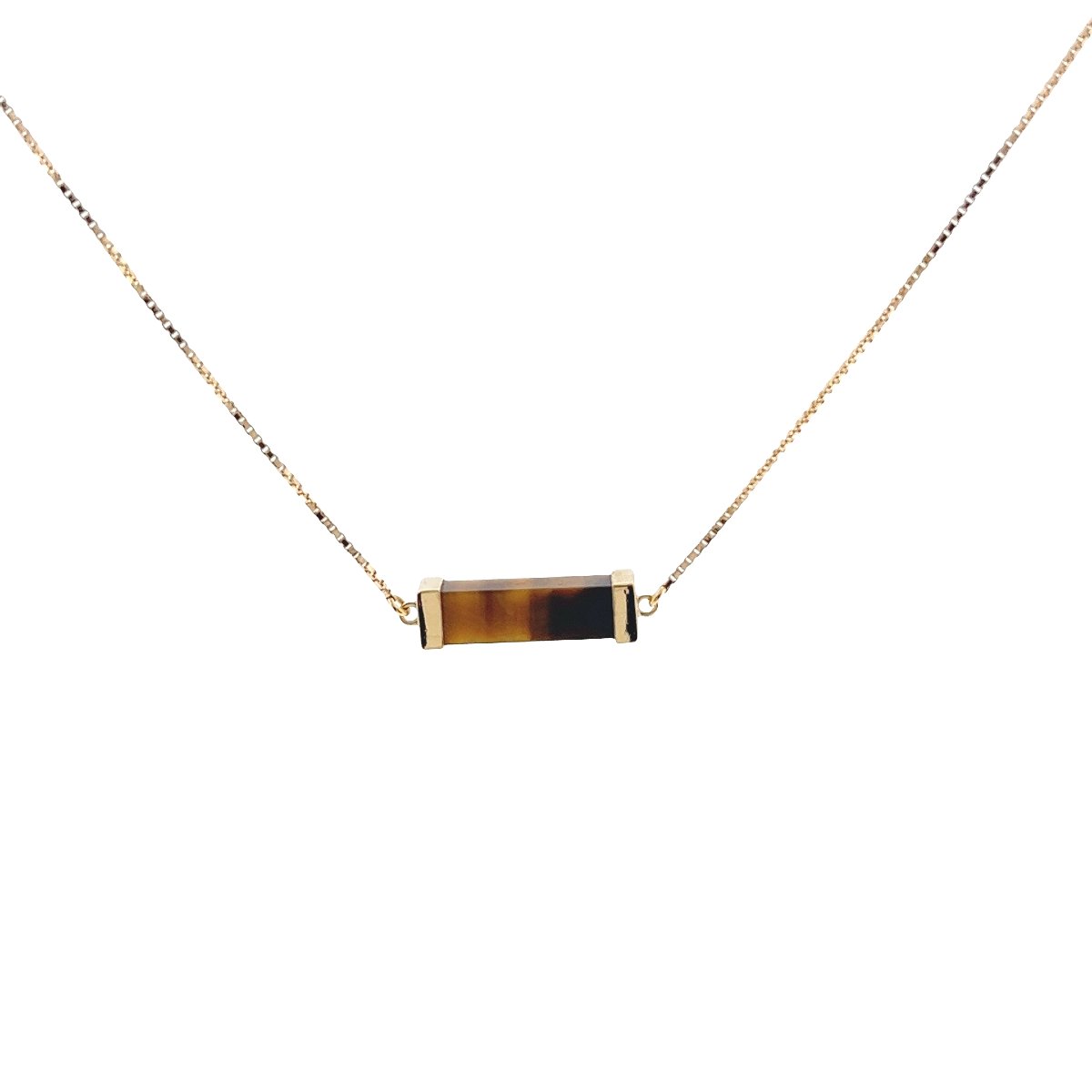 Collier chaîne vintage en or 18 carats avec une pierre œil de tigre-photo-3