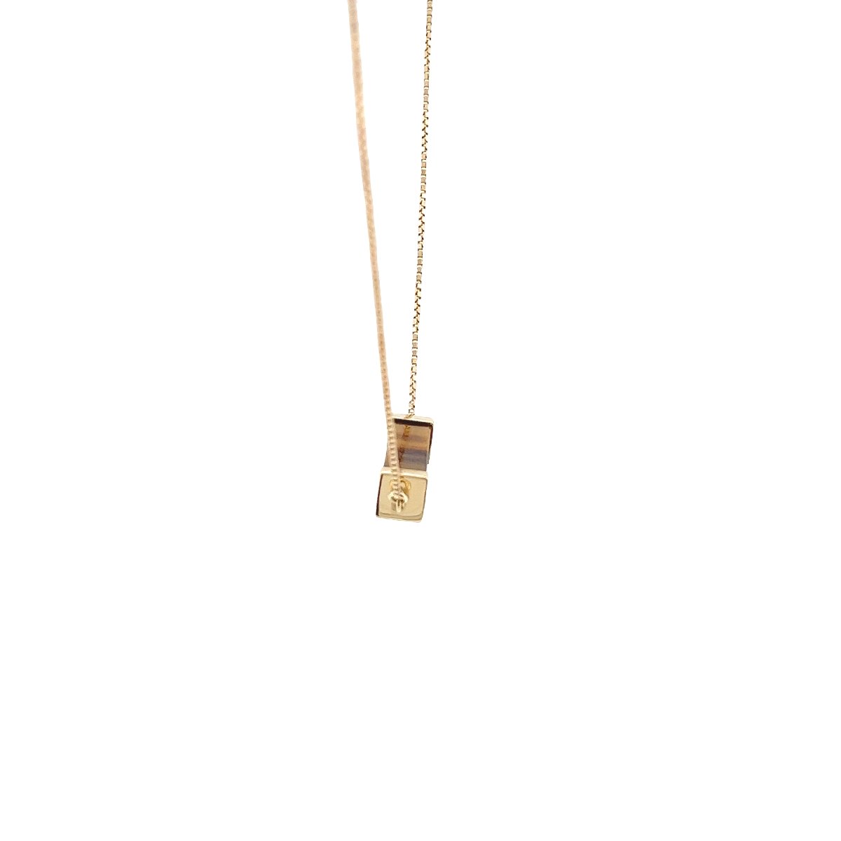 Collier chaîne vintage en or 18 carats avec une pierre œil de tigre-photo-4