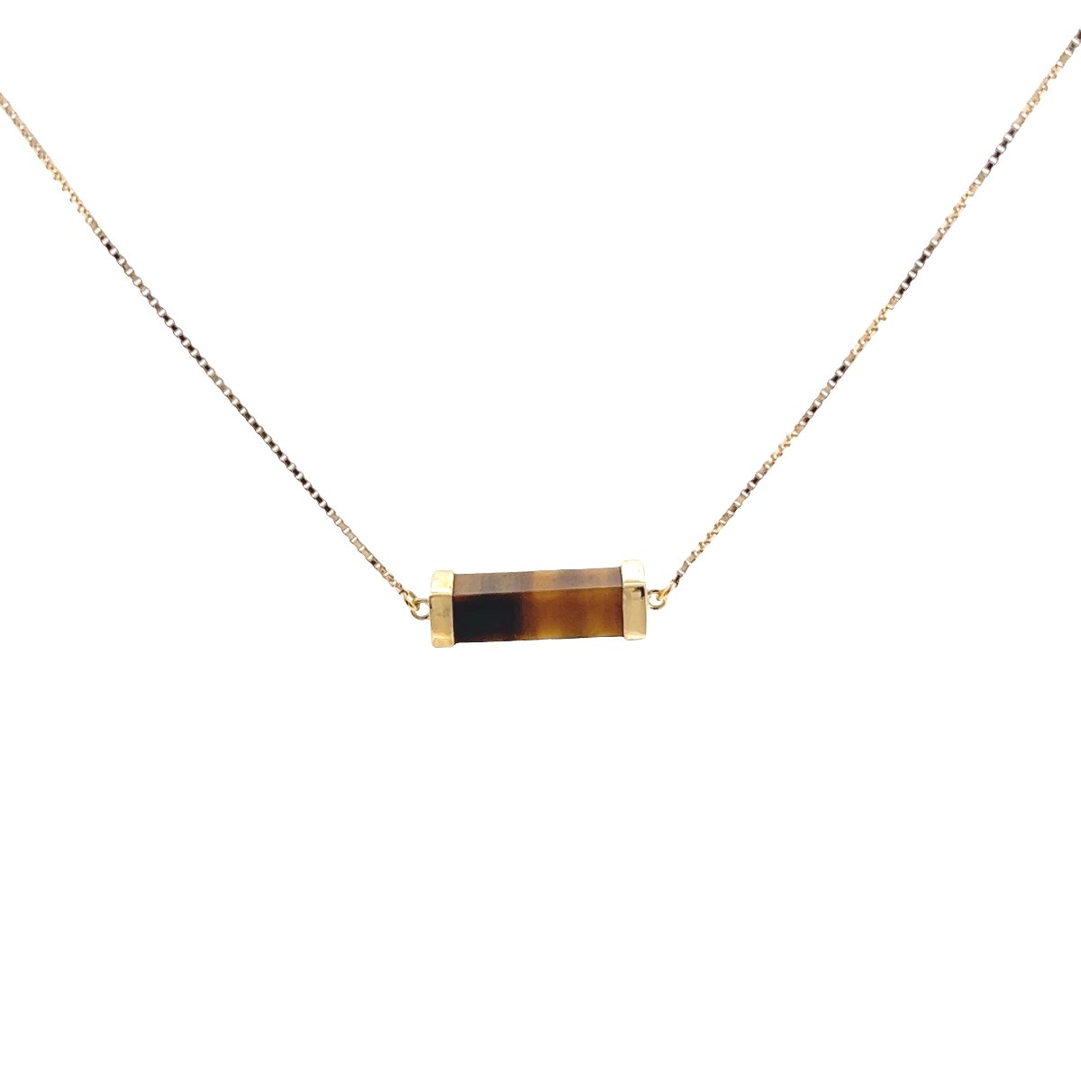 Collier chaîne vintage en or 18 carats avec une pierre œil de tigre-photo-2
