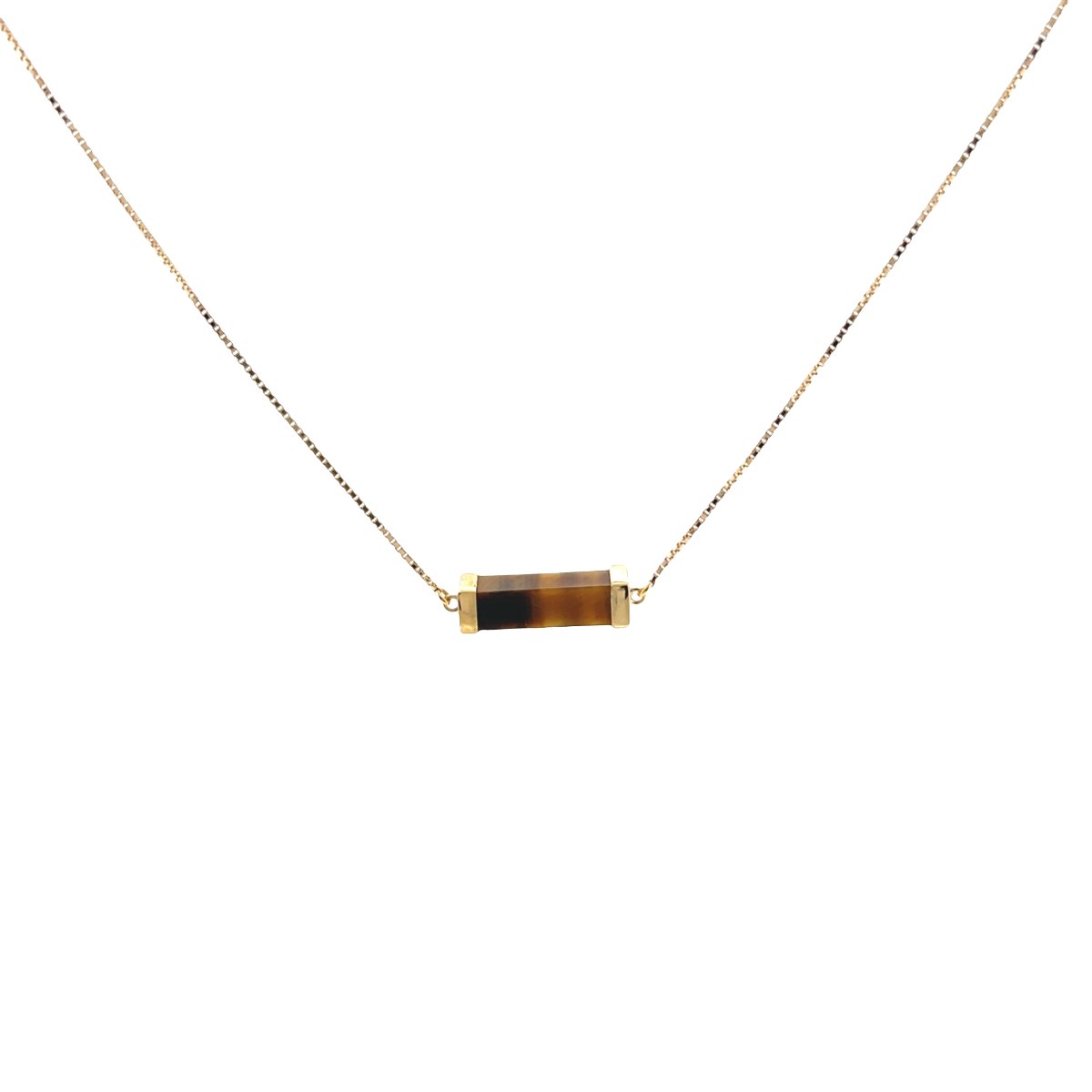 Collier chaîne vintage en or 18 carats avec une pierre œil de tigre