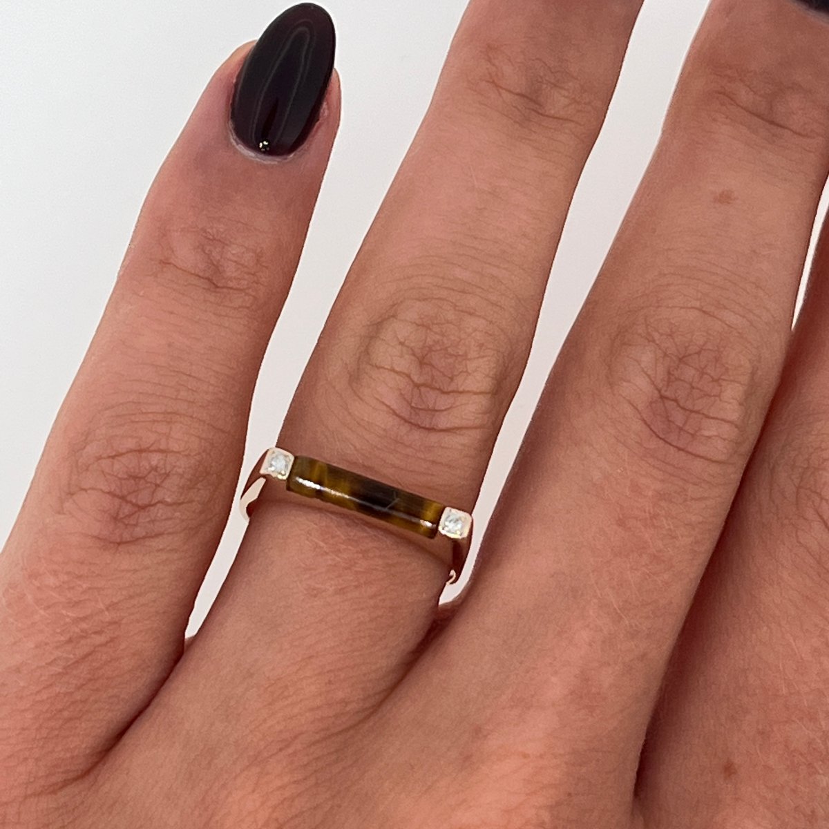 Vintage 14-karat Yellow Gold Ring With Tiger's Eye And Diamond-photo-3