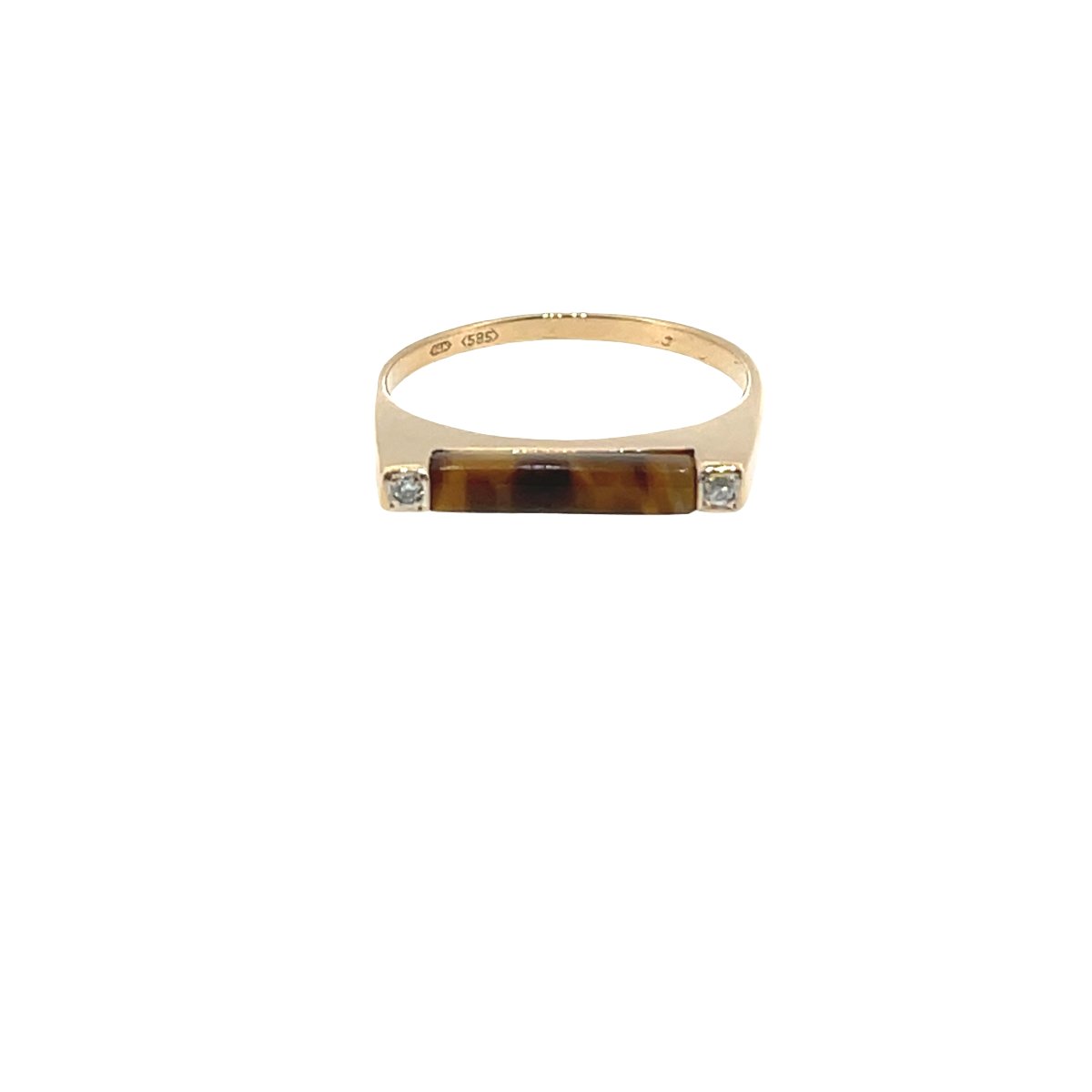 Vintage 14-karat Yellow Gold Ring With Tiger's Eye And Diamond