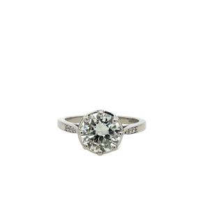 Bague En Platine Avec Diamant Rond Taille Ancienne De 2,22 Ct, Taille M/si1