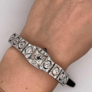 Montre pour dames en platine vintage avec diamants, 1,80 ct de diamants naturels