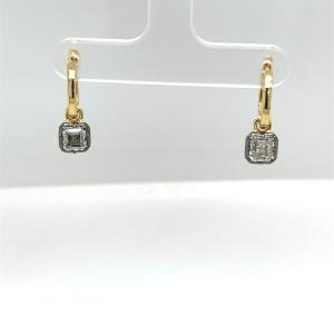 18k Yellow Gold Earrings Set With 2 Asscher-cut Diamonds, 1.24 Ct In Total
