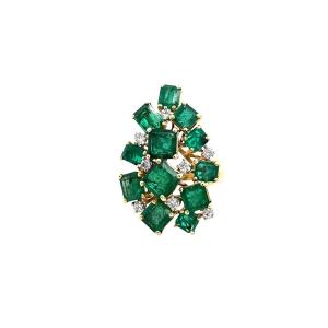 Vintage Gold Emerald & Diamond Dress Ring – 6.90ct Emeralds & 0.30ct Diamonds