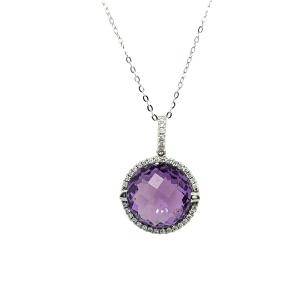 Amethyst And Diamond Pendant Set In 18-carat White Gold