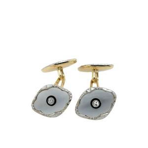 Diamond And Mother-of-pearl Cufflinks In 14-carat Yellow Gold