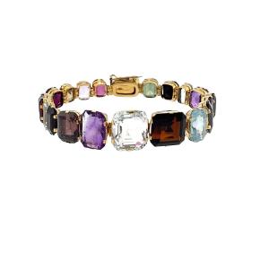 Bracelet en pierres précieuses multicolores en argent sterling plaqué or – 75 carats au total