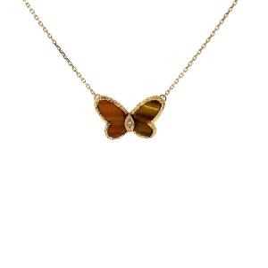 Van Cleef & Arpels Tiger's Eye And Diamond Butterfly Pendant Necklace
