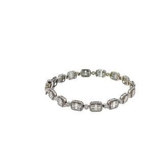 Bracelet de tennis en cluster de diamants – 3,85 ct de diamants ronds et baguette naturels