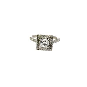 Bague de fiançailles solitaire en diamant Halo – Platine, diamant 0,66 ct F/VS1