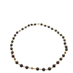 Vintage Brown Bronze Pearl Necklace With 9ct Gold Beads – 18"