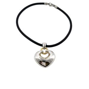 Collier pendentif cœur gonflé bicolore Bvlgari en or jaune et blanc 18 carats