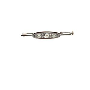 Broche vintage en or blanc 18 carats et platine avec perle – diamant et perle de culture