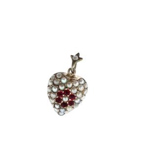 Pendentif cœur vintage en or rose 9 carats et perles de semence en argent – Sans chaîne