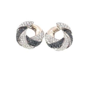 Clips d'oreilles circulaires David Morris Pavé en diamants noirs et blancs – Or blanc 18 carats