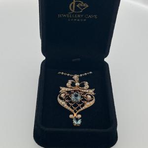 Ensemble de Collier Vintage avec Perles, Tourmaline et Rubis – Or Jaune 9 carats