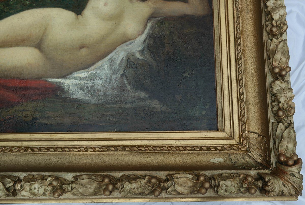 Nude With A Bird, Oil On Canvas By Alexis Ernest Charbonnier-photo-2