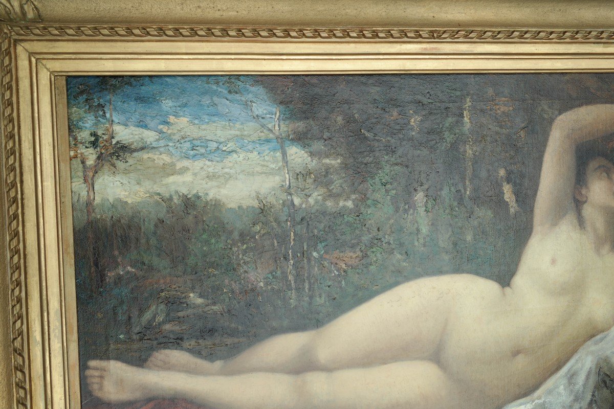 Nude With A Bird, Oil On Canvas By Alexis Ernest Charbonnier-photo-2