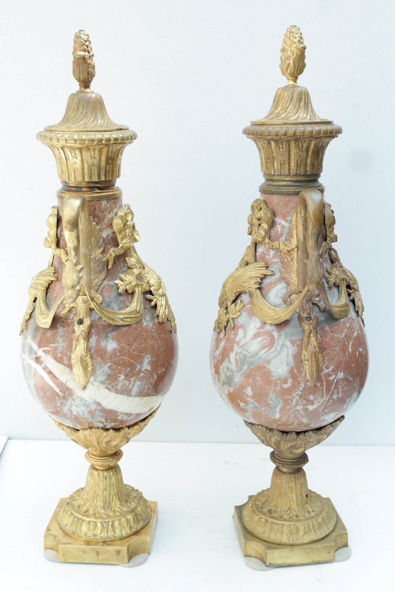 Pair Of Cassolettes In Marble And Bronze-photo-4