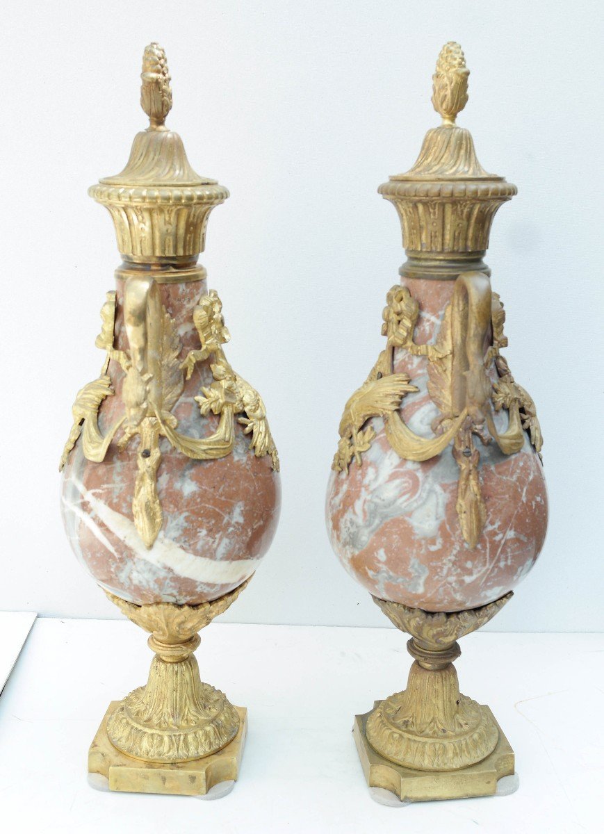 Pair Of Cassolettes In Marble And Bronze-photo-6