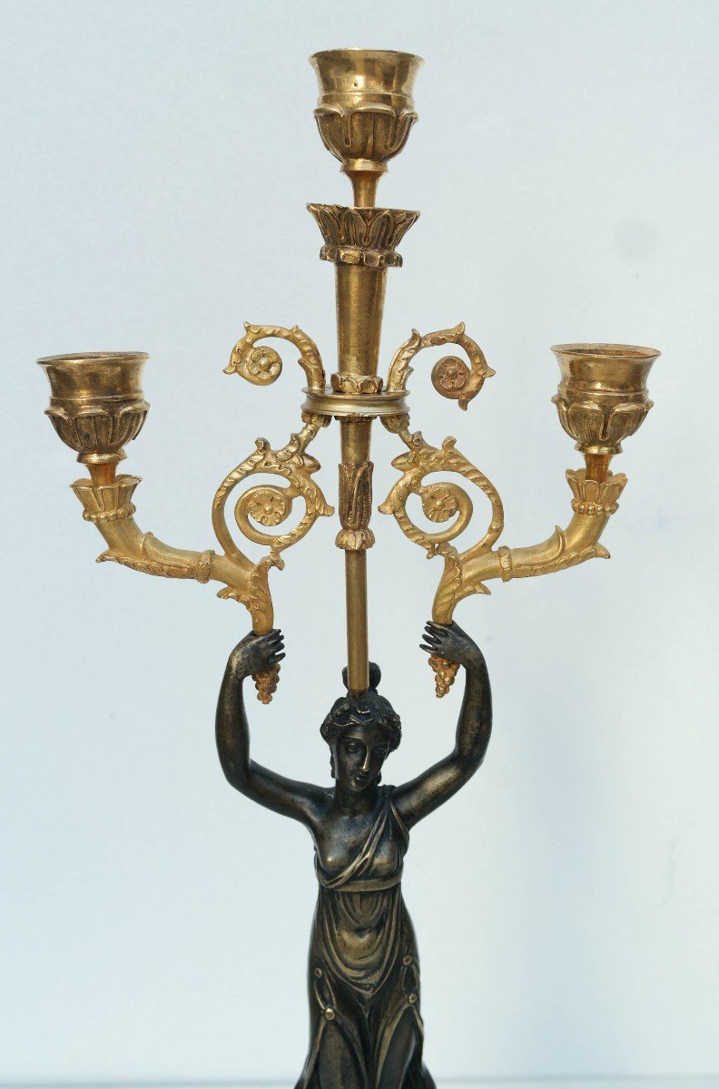 Pair Of Bronze Candelabra With Antique Decors Of Women-photo-1