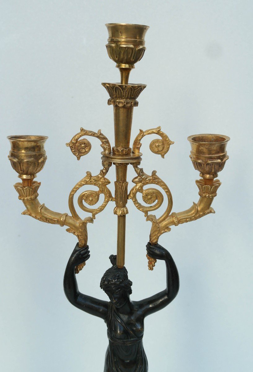 Pair Of Bronze Candelabra With Antique Decors Of Women-photo-4