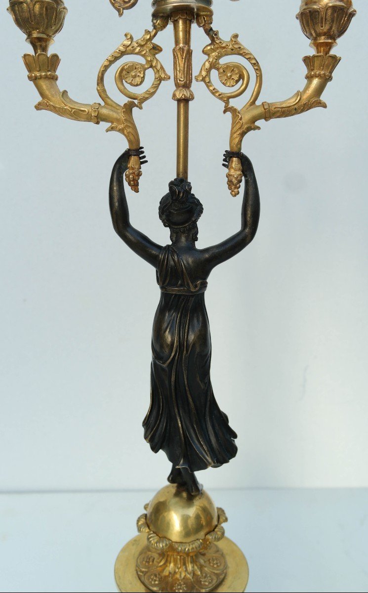 Pair Of Bronze Candelabra With Antique Decors Of Women-photo-7