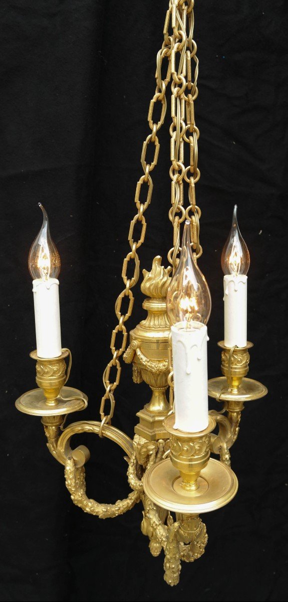 Suspension à 3 Bras De Lumière En Bronze Doré Style Louis XVI-photo-2