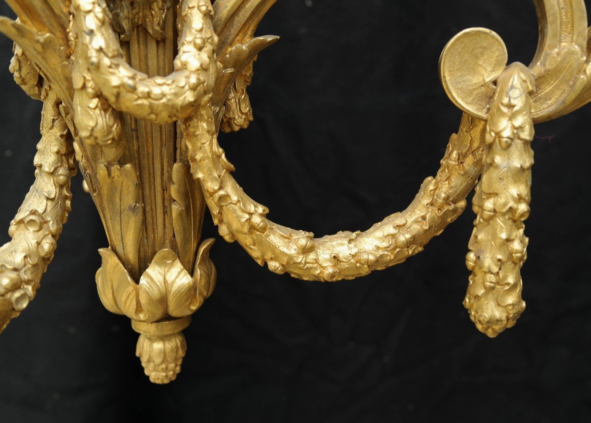 Suspension à 3 Bras De Lumière En Bronze Doré Style Louis XVI-photo-4