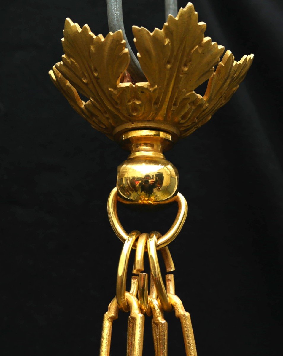 Suspension à 3 Bras De Lumière En Bronze Doré Style Louis XVI-photo-7