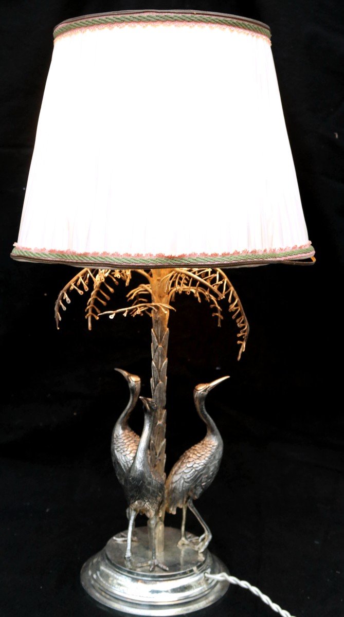 Lamp With 3 Herons In Silver Bronze-photo-4