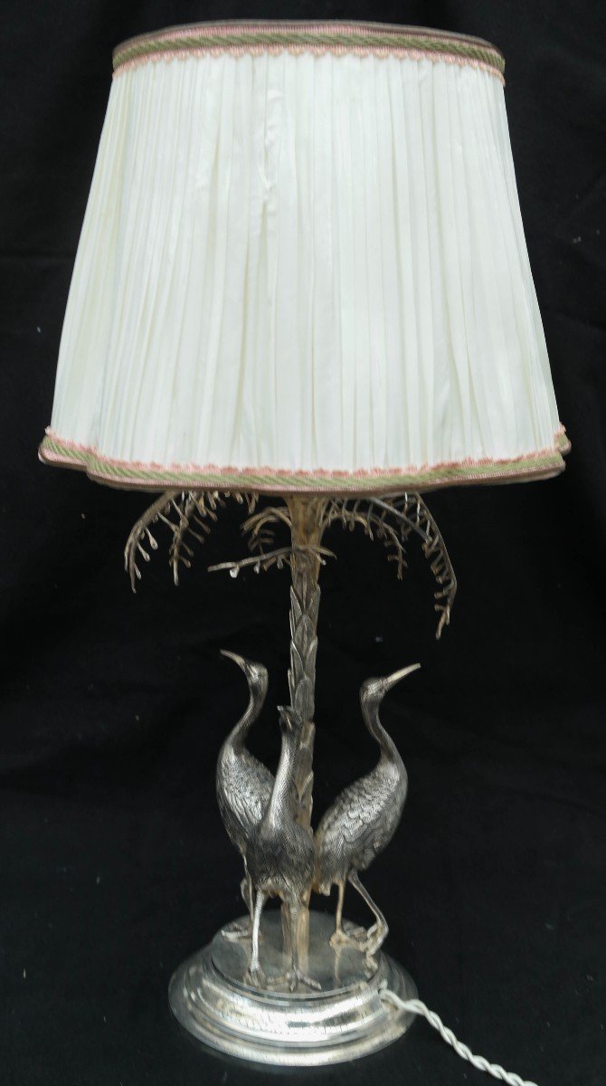 Lamp With 3 Herons In Silver Bronze-photo-1