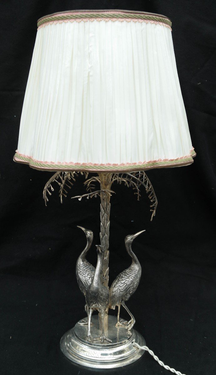 Lamp With 3 Herons In Silver Bronze-photo-2