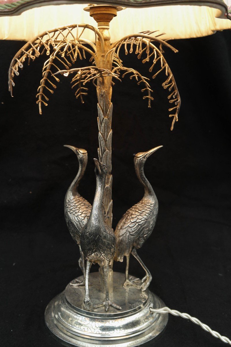 Lamp With 3 Herons In Silver Bronze-photo-3