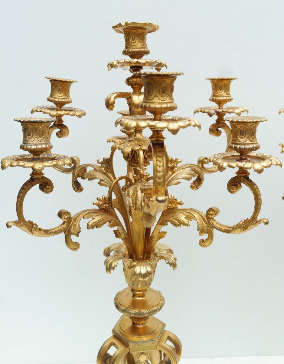 Pair Of Candelabra With 7 Lights In Gilt Bronze Napoleon III Period -photo-1