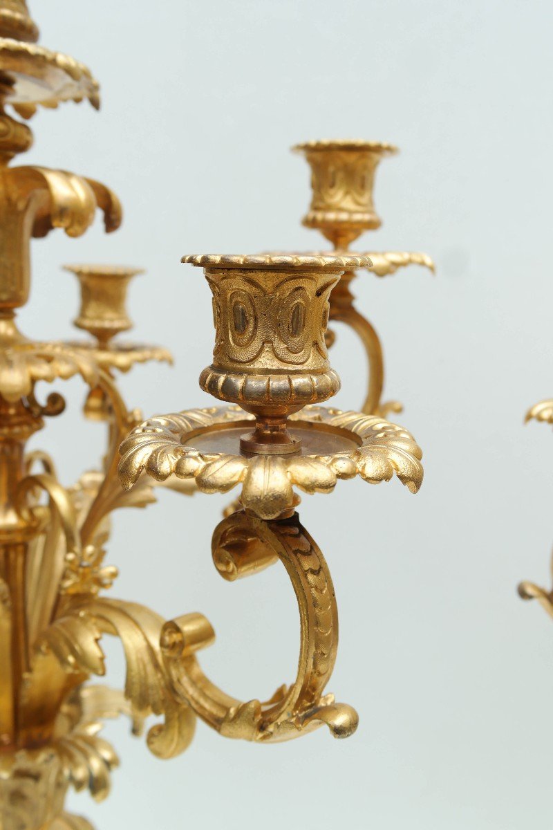 Pair Of Candelabra With 7 Lights In Gilt Bronze Napoleon III Period -photo-6