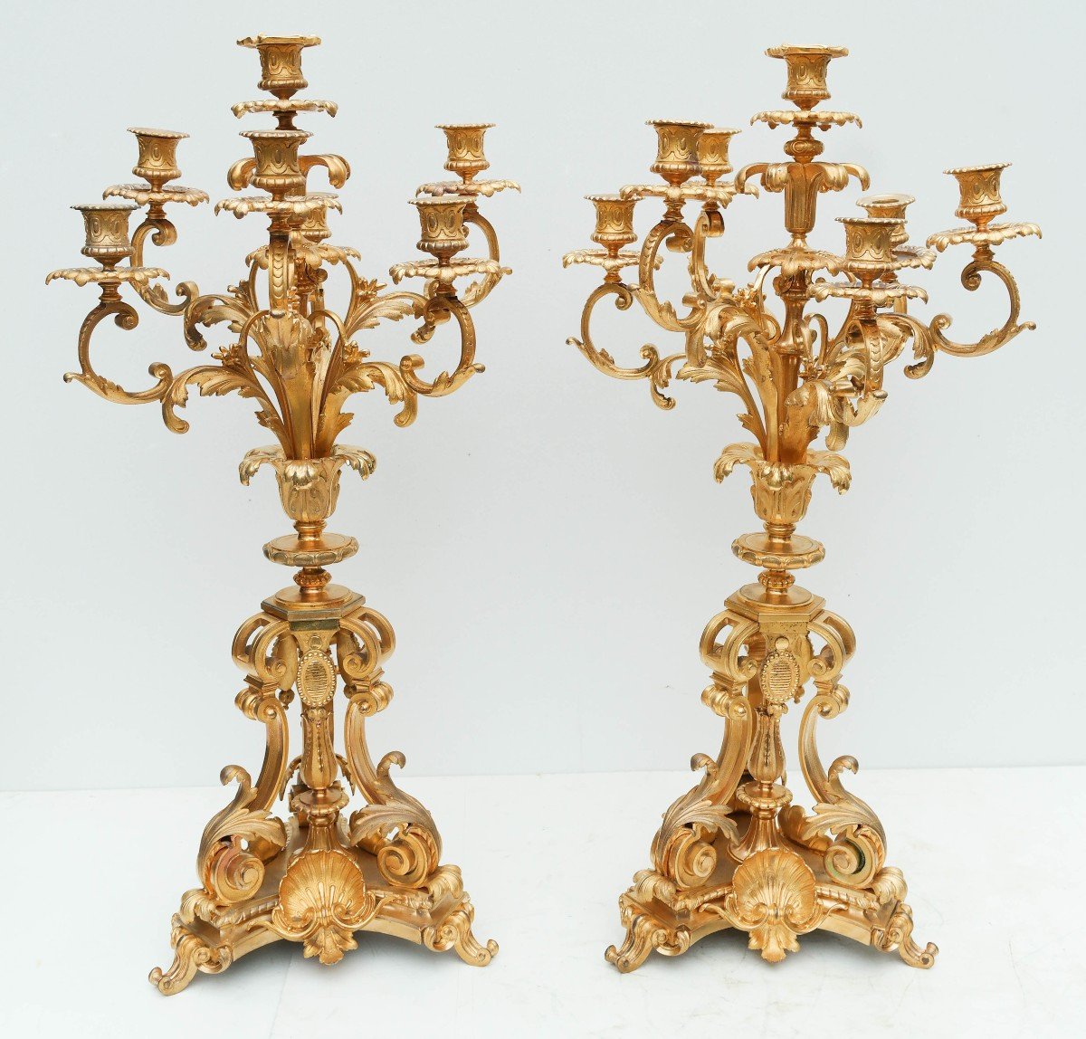 Pair Of Candelabra With 7 Lights In Gilt Bronze Napoleon III Period 