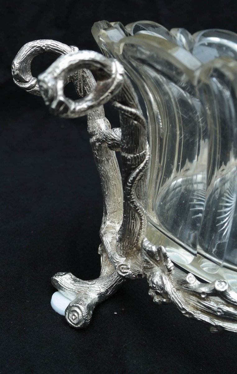 Centre De Table En Bronze Argenté Et Cristal-photo-4