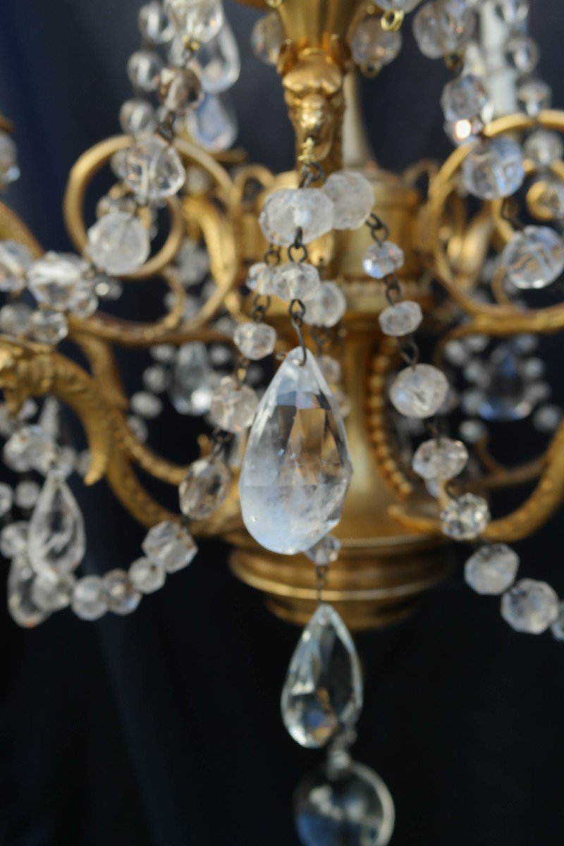 Lustre En Bronze Et Cristaux De Roche XVIIIe Siècle.-photo-3