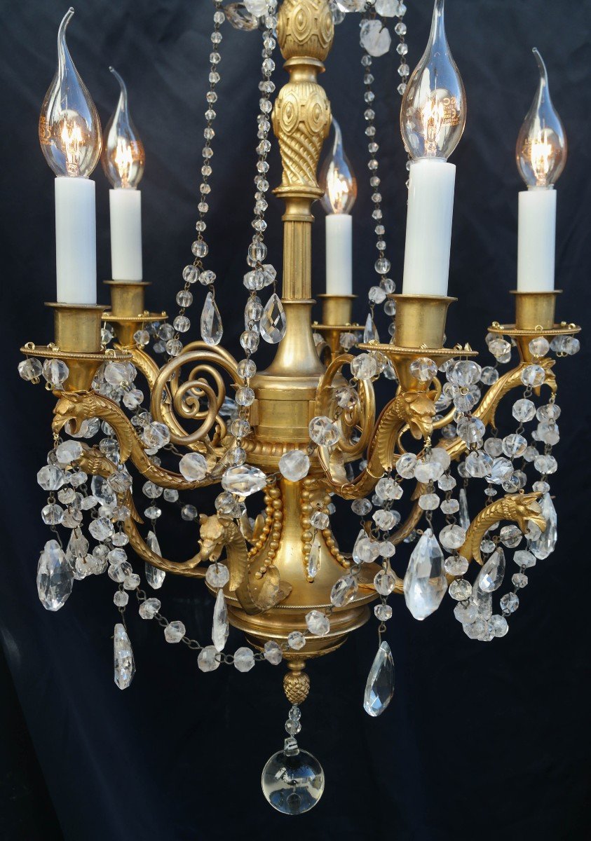 Lustre En Bronze Et Cristaux De Roche XVIIIe Siècle.-photo-1
