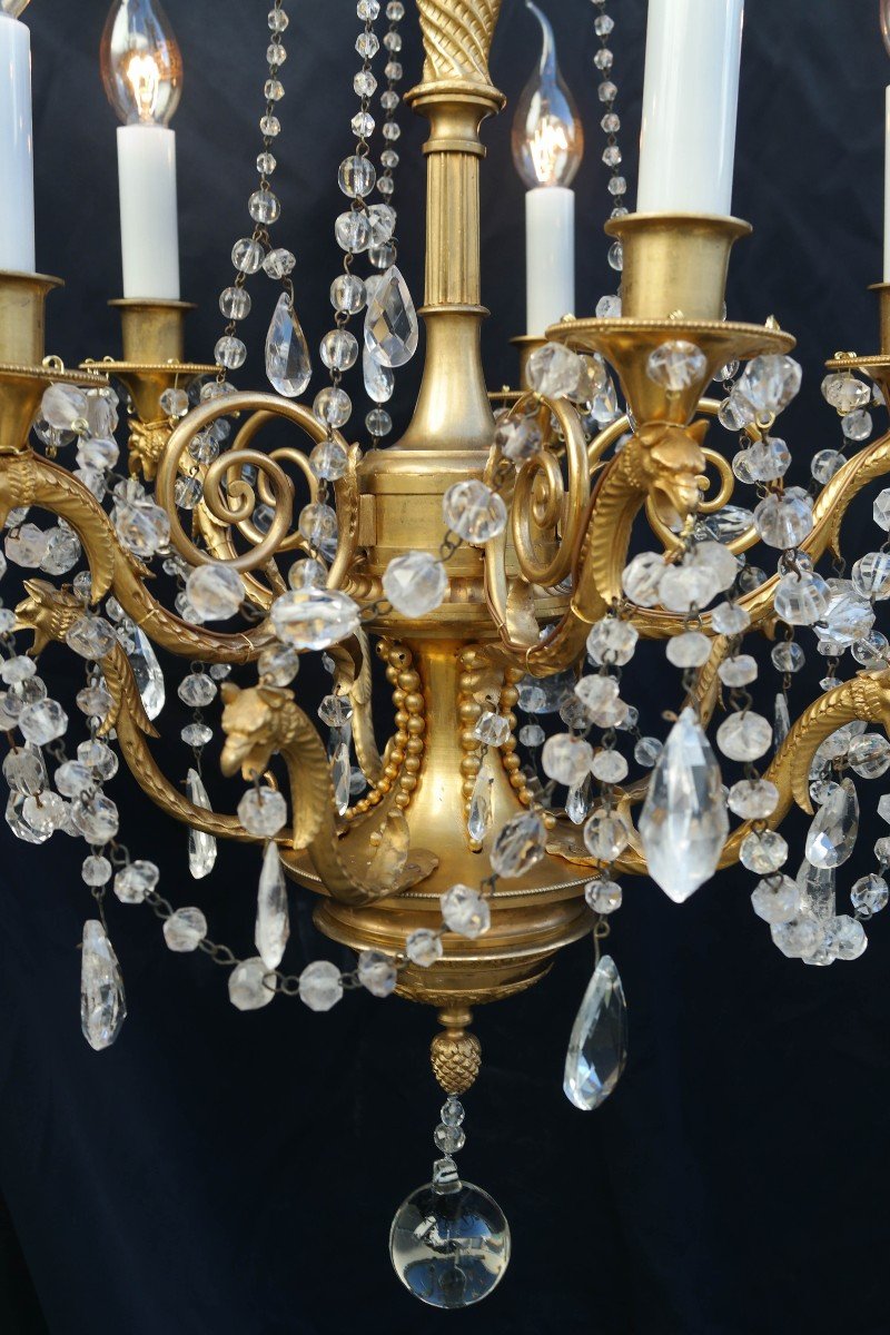 Lustre En Bronze Et Cristaux De Roche XVIIIe Siècle.-photo-2