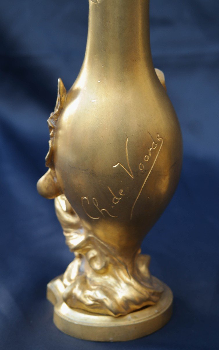 Paire De Vases En Bronze Doré Signés Charles De Voorde-photo-6