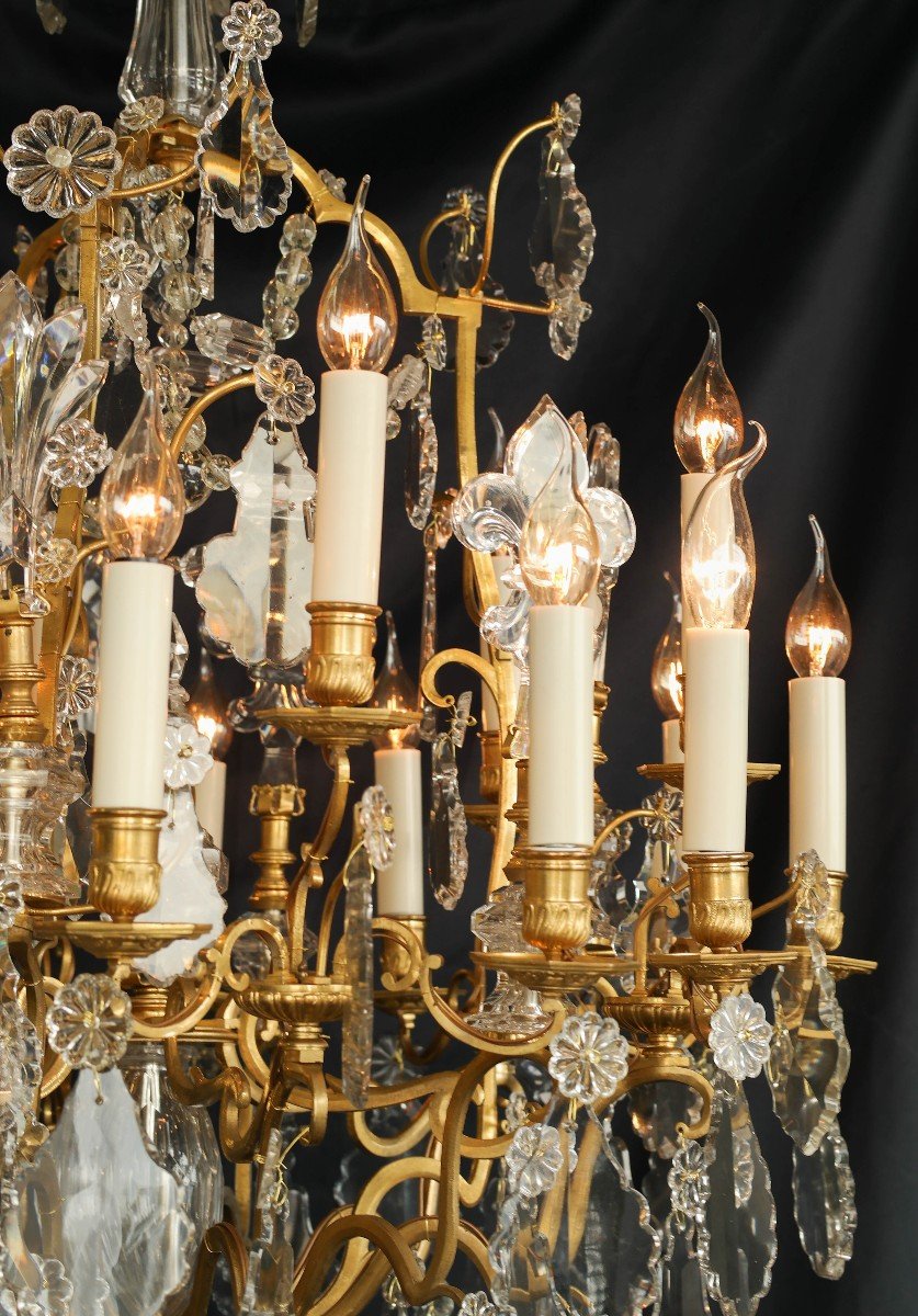 Louis XV Style 18-light Cage Chandelier In Bronze And Baccarat Crystal-photo-1